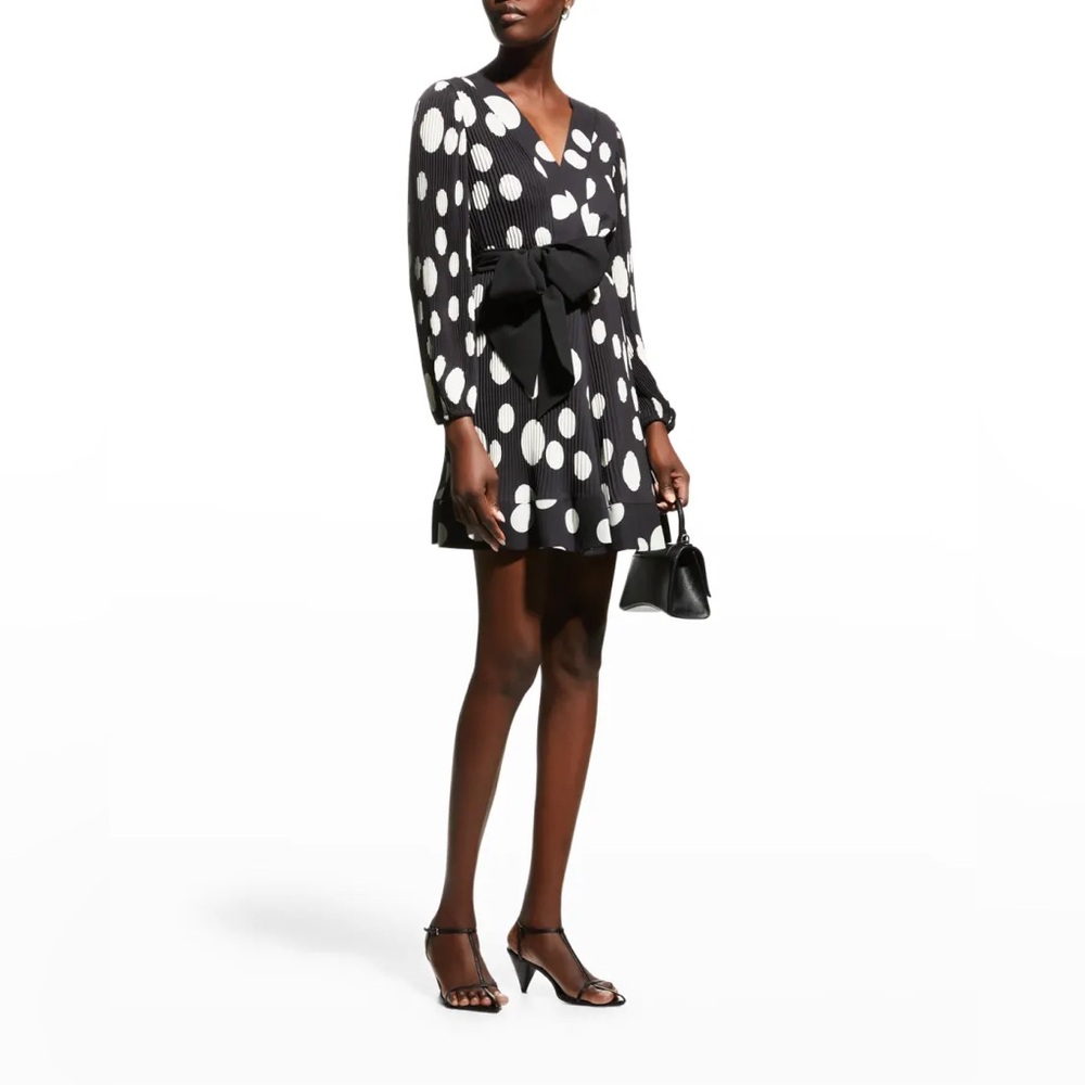 NWT Milly Black and White Polka Dot Pleated Long Sleeve Mini Dress